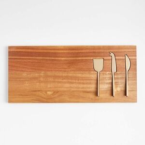 Crate & Barrel Octavia Small Wood Serving Board With Cheese Knives